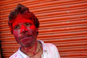 Portrait of a Color Smeared Man During the Festival of Holi. Kolkata, India. March 4, 2007 by Unbekannt Unbekannt